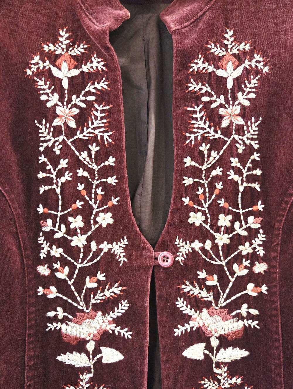 Vintage Tristan & Iseut Velvet Jacket | 90s Burgundy Embroidered Long Blazer XS - Picture 4 of 14